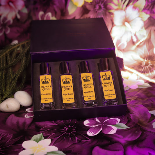 Crown's Queue Gift set of 4 Perfumes : Glam & Glow, Royal Touch, Pure Focus and Aqua Storm
