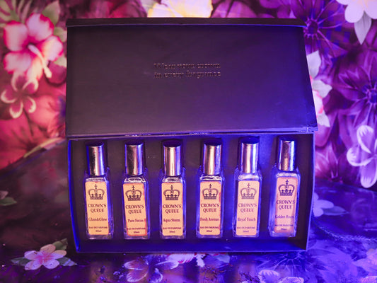 Crown's Queue Gift set of 6 Perfumes : Aqua Storm, Pure Focus, Royal Touch, Golden Hours, Fresh Avenue and Glam&Glow