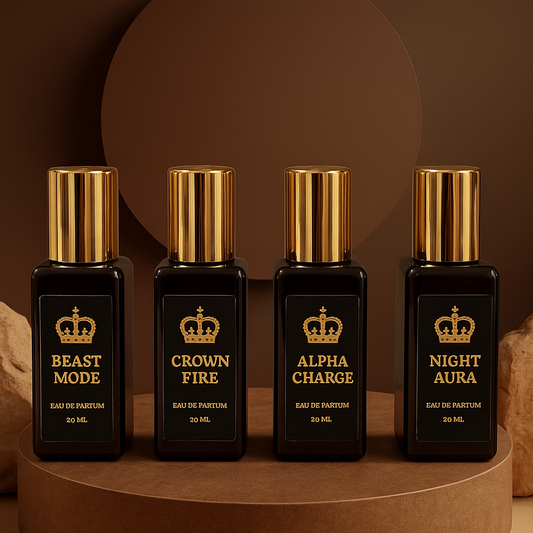 Royal 4-in-1 Perfume Gift Set For Men(20ml × 4) | Crown Fire (Unisex), Night Aura (Unisex), Beast Mode (Men), Alpha Charge (Men)
