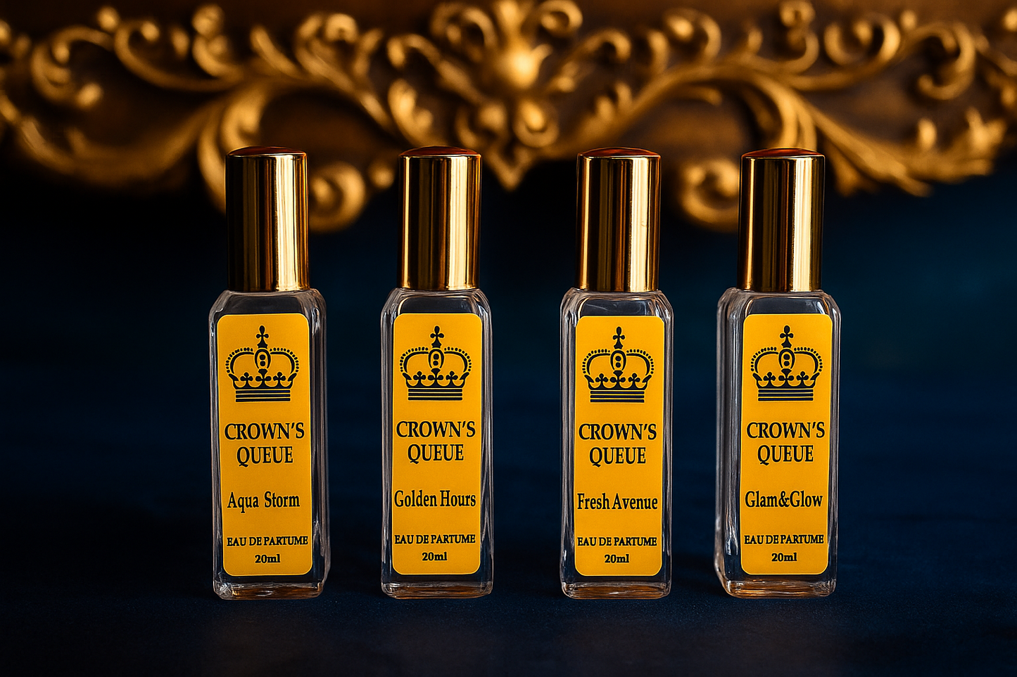 Crown's Queue Gift set of 4 Perfumes : Aqua Storm, Golden Hours, Fresh Avenue and Glam&Glow