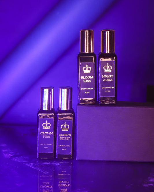 Royal 4-in-1 Perfume Gift Set For Women's (20ml Each) | Crown Fire & Night Aura (Unisex) | Queen’s Secret & Bloom Kiss (For Women)