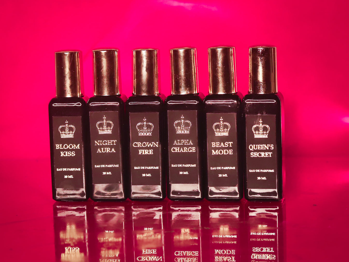 Pack of 6 Different Fragrances Queen's Secret & Bloom Kiss for Women, Alpha Charge & Beast Mode for Men, Crown Fire & Night Aura for Women and Men Eau De Perfume 120ml (20ml×6pcs) by Crown's Queue