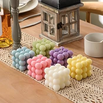 Scented Big Bubble Candle Pack of 6, Handmade Aromatherapy Cube Shaped Candles, Soy Wax Candles for Home Décor, Diwali, Birthdays, Weddings - Rose, Lavender, Lemongrass and Jasmine