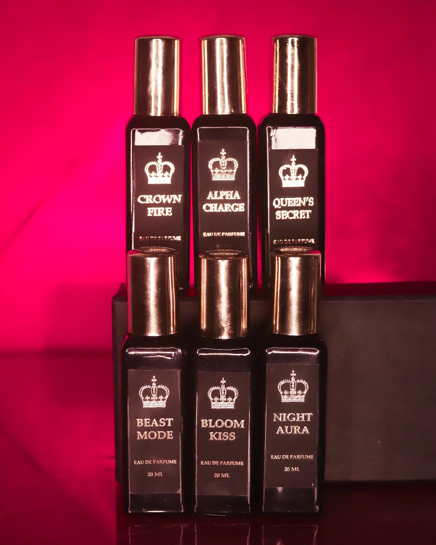 Pack of 6 Different Fragrances Queen's Secret & Bloom Kiss for Women, Alpha Charge & Beast Mode for Men, Crown Fire & Night Aura for Women and Men Eau De Perfume 120ml (20ml×6pcs) by Crown's Queue
