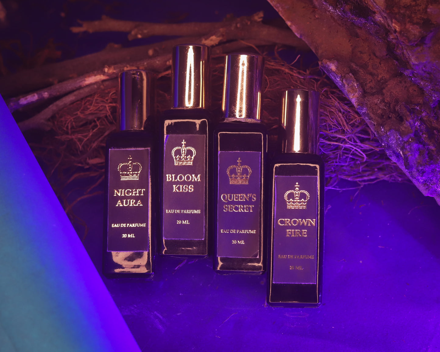 Royal 4-in-1 Perfume Gift Set For Women's (20ml Each) | Crown Fire & Night Aura (Unisex) | Queen’s Secret & Bloom Kiss (For Women)