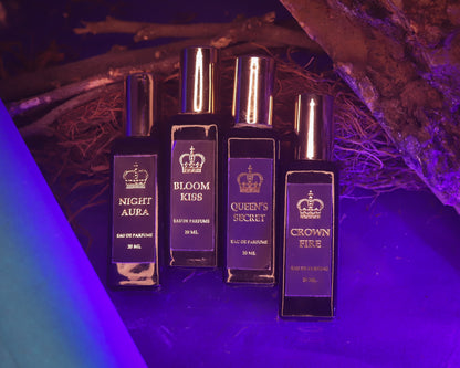 Royal 4-in-1 Perfume Gift Set For Women's (20ml Each) | Crown Fire & Night Aura (Unisex) | Queen’s Secret & Bloom Kiss (For Women)