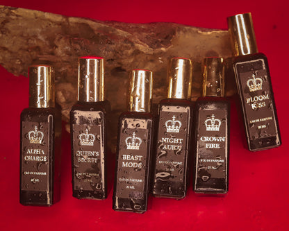 Pack of 6 Different Fragrances Queen's Secret & Bloom Kiss for Women, Alpha Charge & Beast Mode for Men, Crown Fire & Night Aura for Women and Men Eau De Perfume 120ml (20ml×6pcs) by Crown's Queue