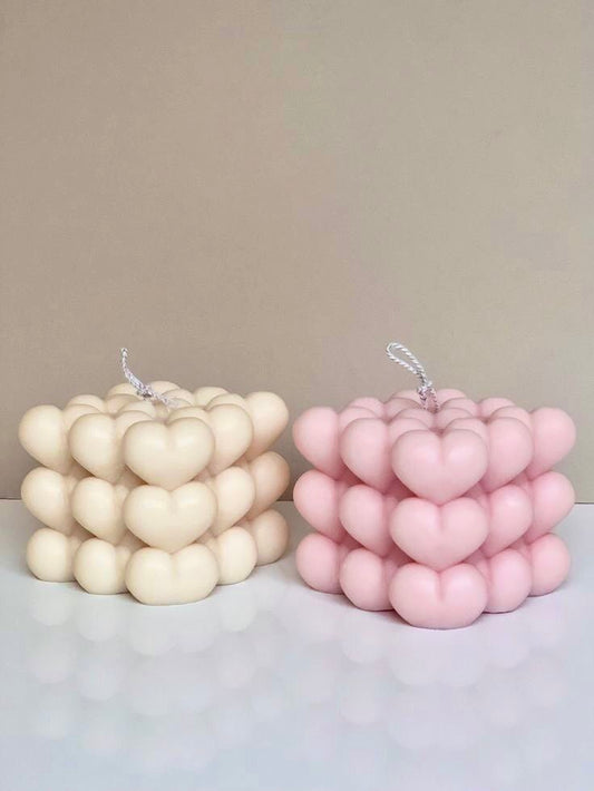 Multicolour Heart Shaped Bubble Cube Candle in Pack of 3