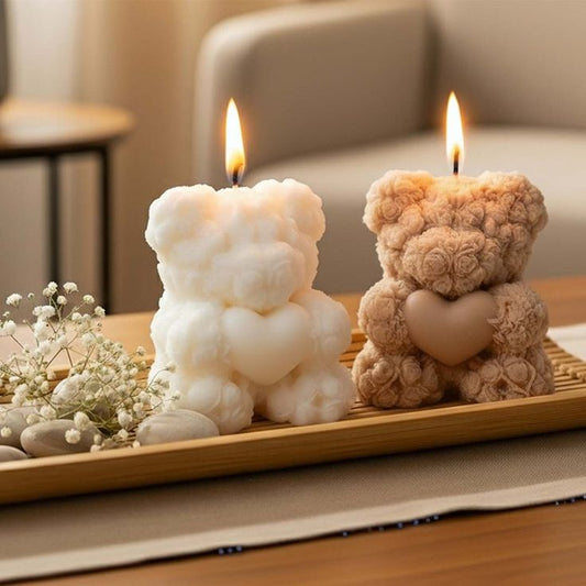 Multicolour Heart Holding Teddy Candle in Pack of 6
