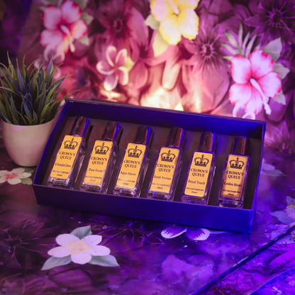 Crown's Queue Gift set of 6 Perfumes : Aqua Storm, Pure Focus, Royal Touch, Golden Hours, Fresh Avenue and Glam&Glow
