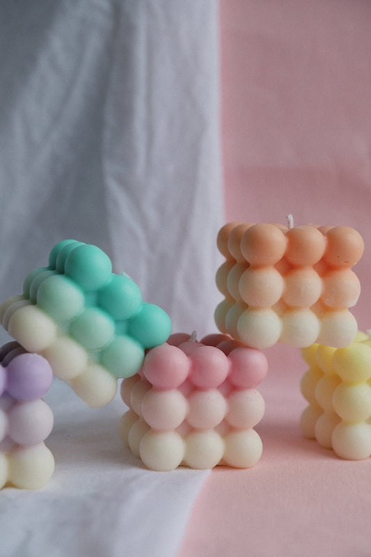 Big Bubble Cube Candle Pack of 3 Aroma Scented Soy Wax Customize Candle,146gm, 15+ Hrs| Luxury Aroma Therapy with Dual Tone Bubble Design | Scented Candles for Home Decor Gift Set | Customize Colour & Scent.