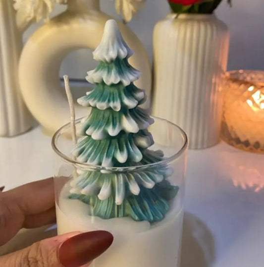 Snow Covered Christmas tree in Glass Scented Candle Pack of 2