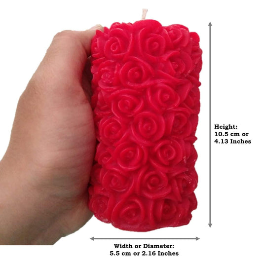 Red Rose Embroided Pillar Candle Rose Fragrance set of 6