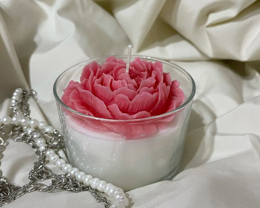 Crown's Queue Glass Candle Topping of Rose in (Pack of 3)